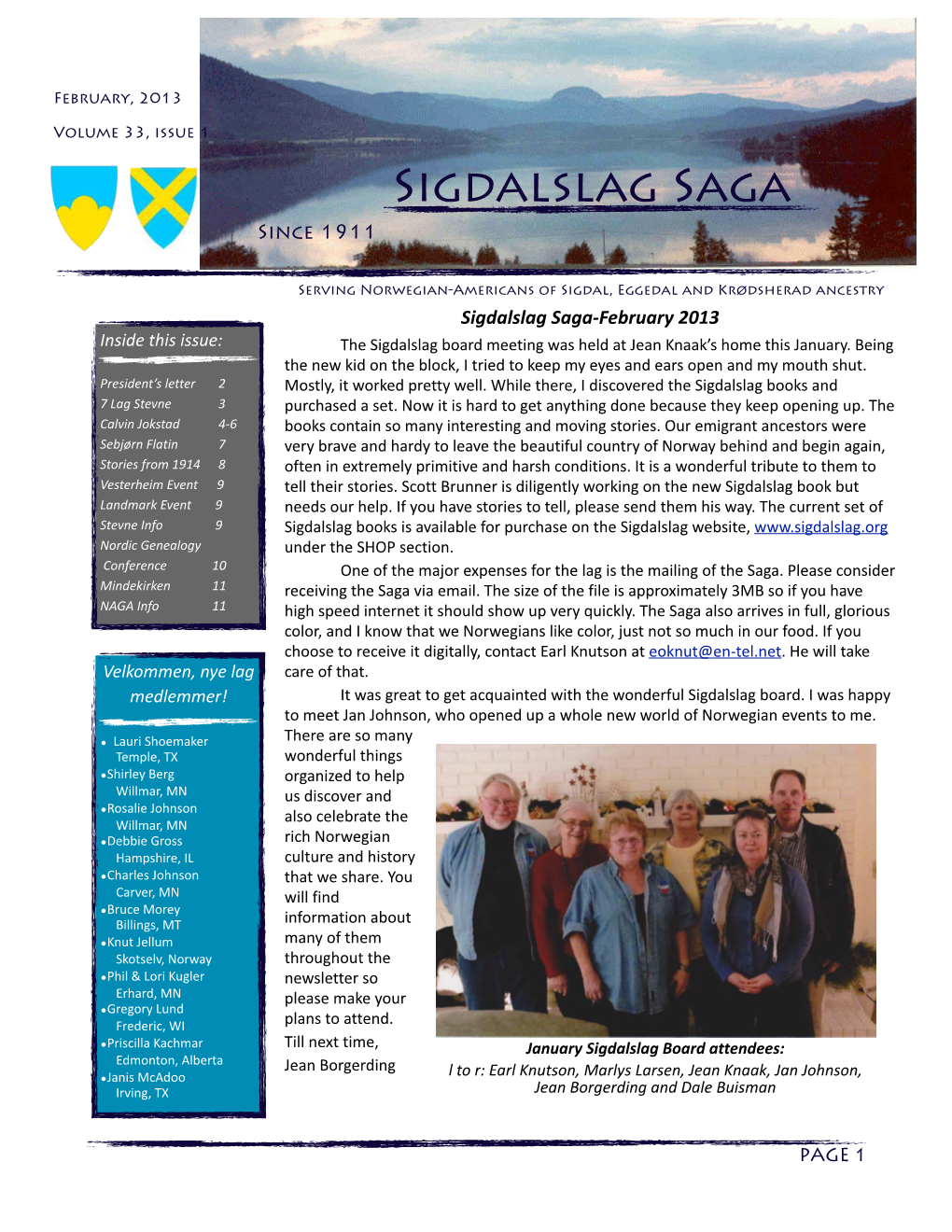 Sigdalslag Saga Volume 33, Issue 1