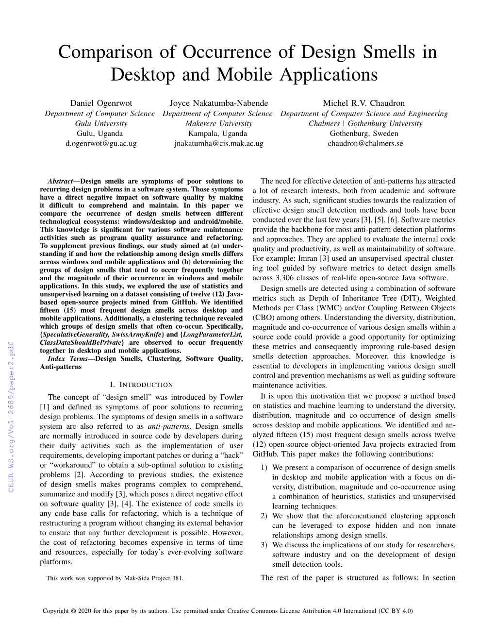 Comparison of Occurrence of Design Smells in Desktop and Mobile Applications