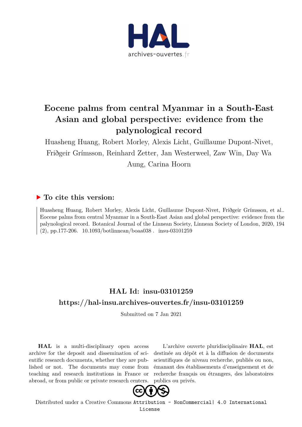 Eocene Palms from Central Myanmar in a South-East Asian and Global