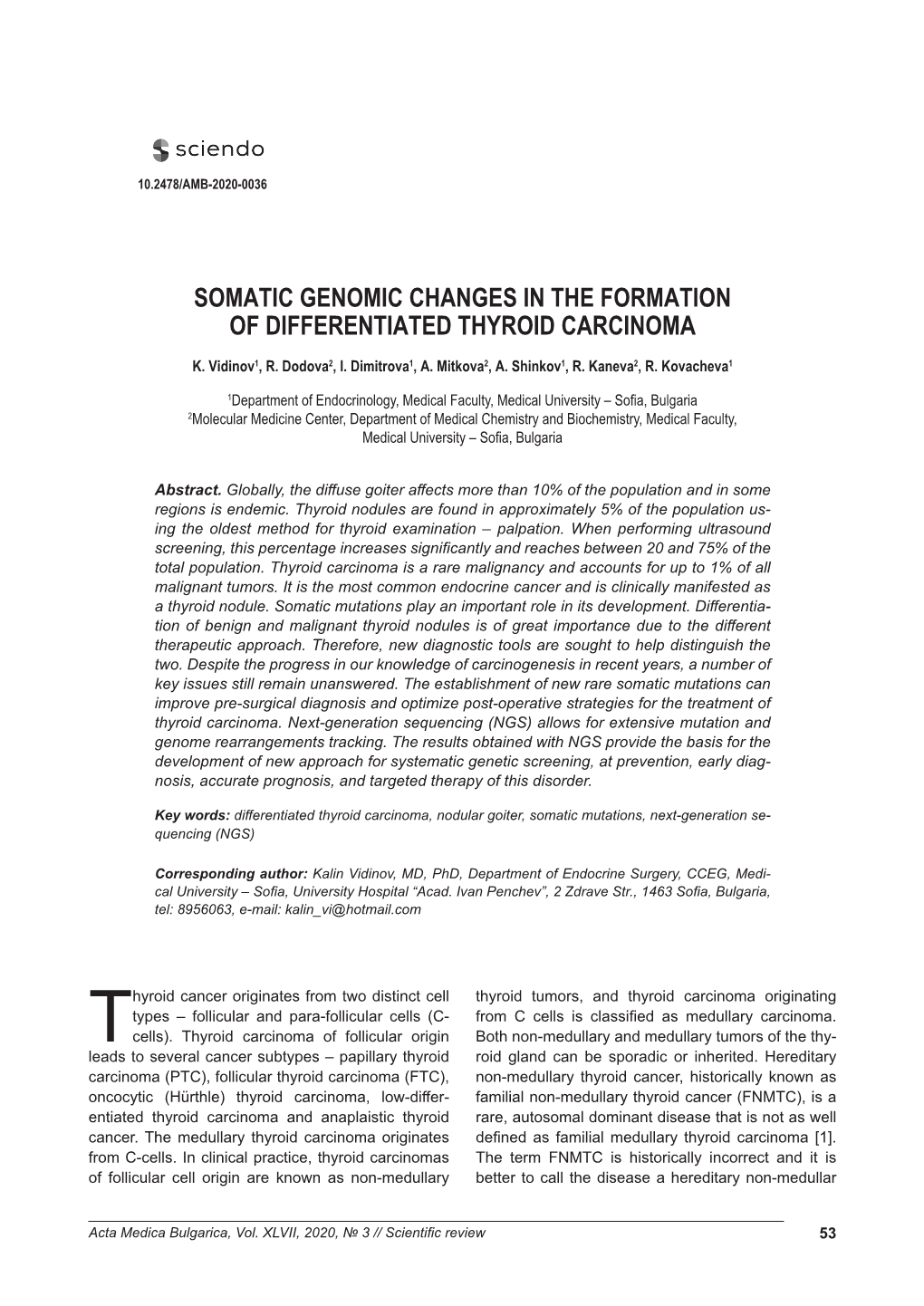 Somatic Genomic Changes in the Formation of Differentiated Thyroid Carcinoma