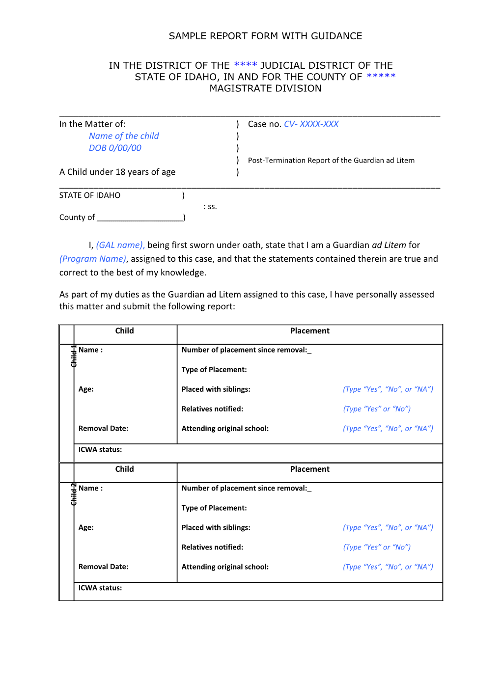 Sample Report Form with Guidance