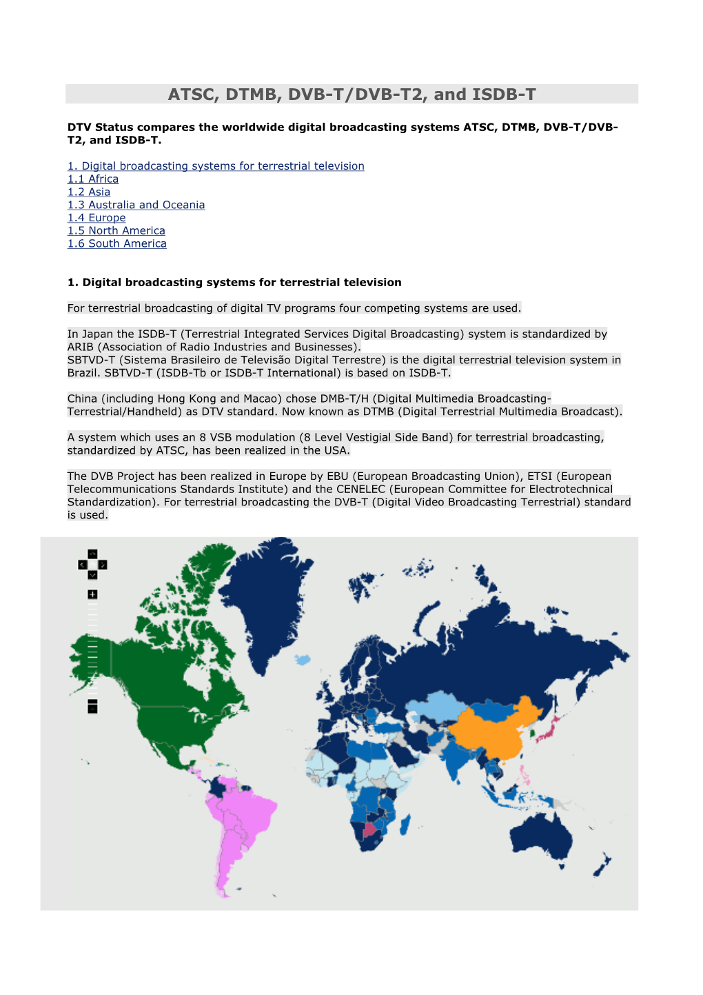 ATSC, DTMB, DVB-T/DVB-T2, and ISDB-T