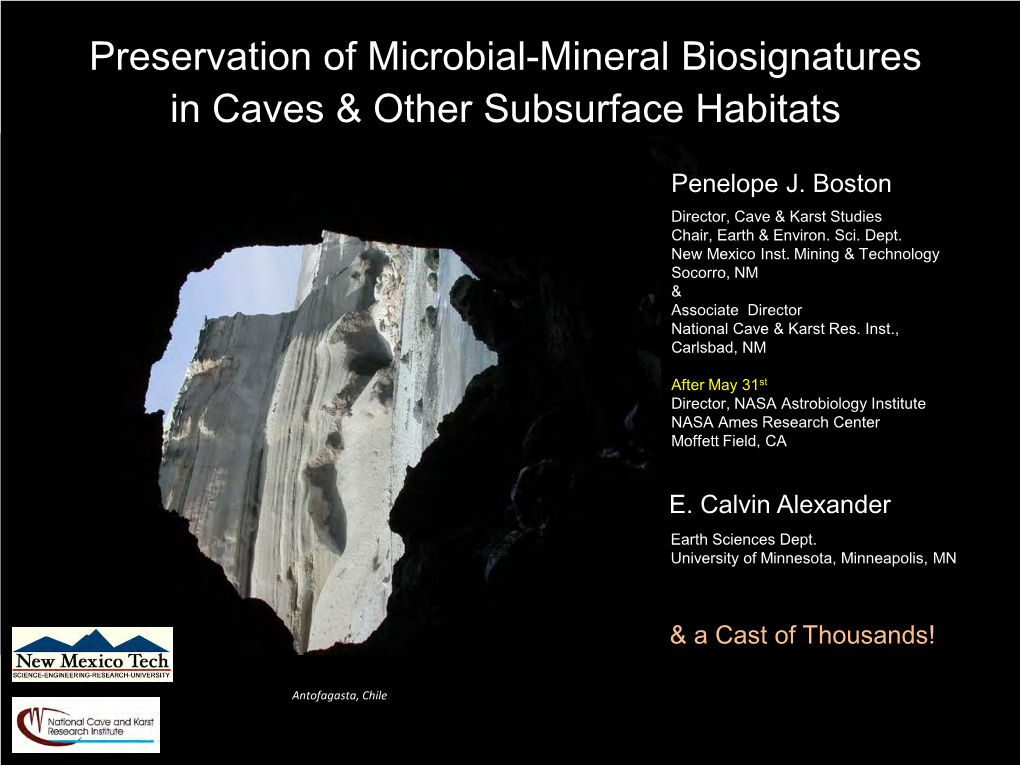 Preservation of Microbial-Mineral Biosignatures in Caves & Other
