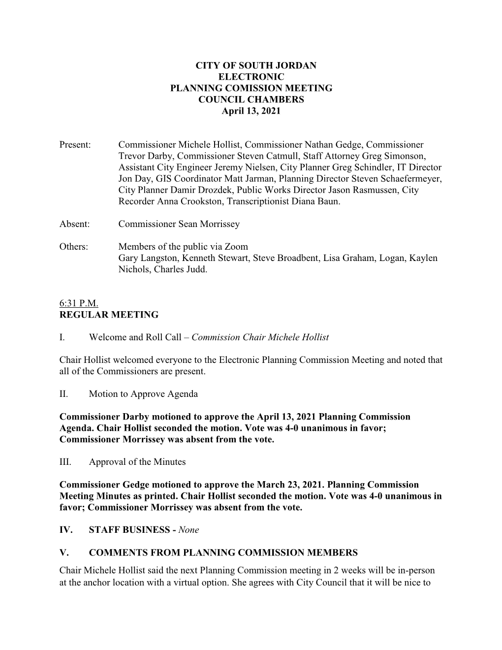 Planning Commission Minutes of 04-13-2021