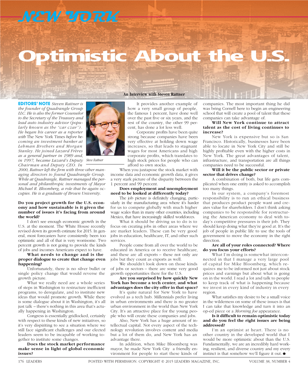 To Download a PDF of an Interview with Steven Rattner