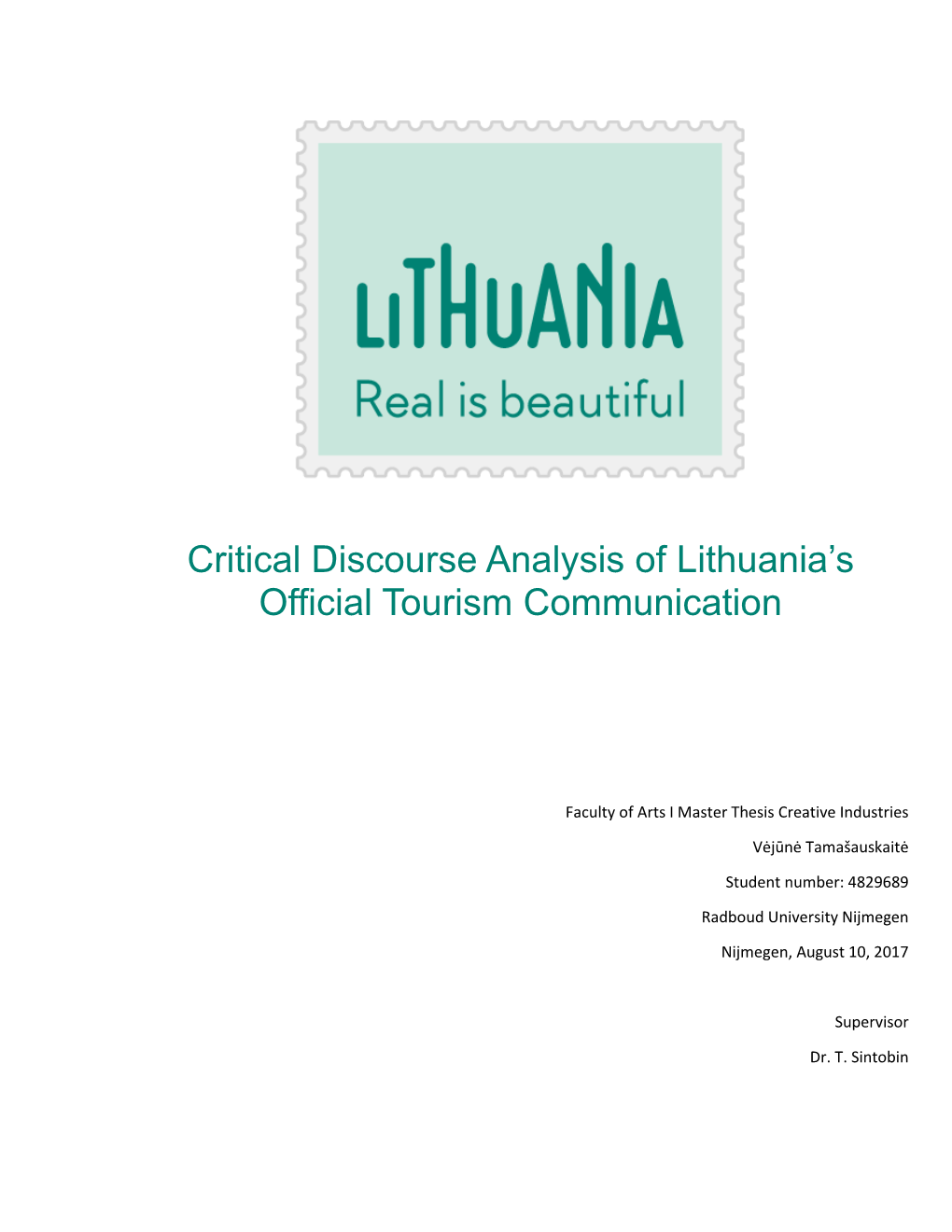 Critical Discourse Analysis of Lithuania's Official Tourism