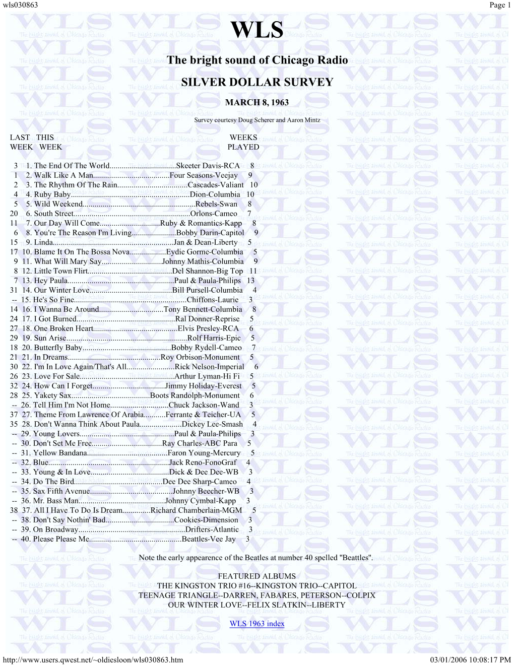 The Bright Sound of Chicago Radio SILVER DOLLAR SURVEY