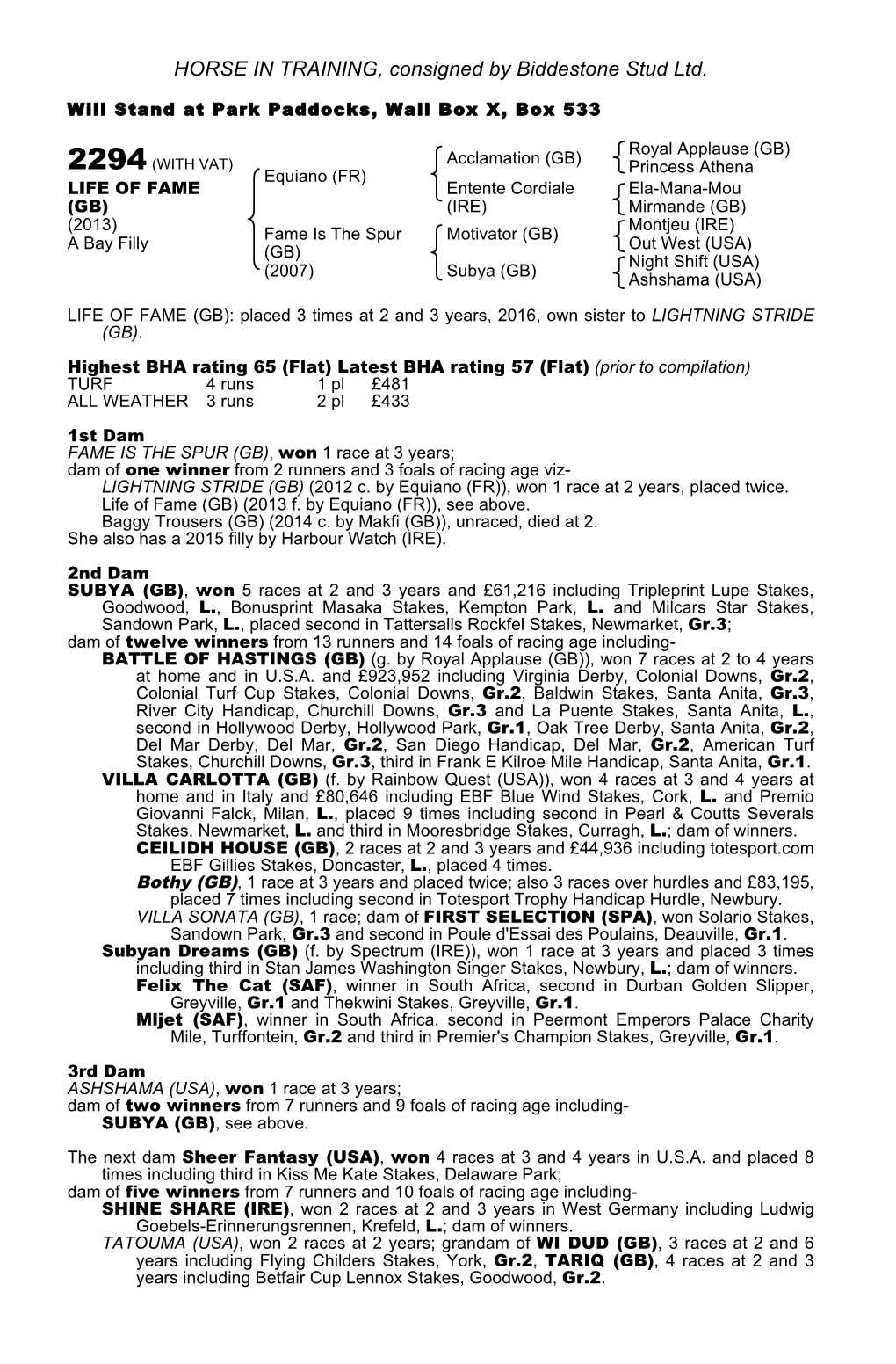 HORSE in TRAINING, Consigned by Biddestone Stud Ltd