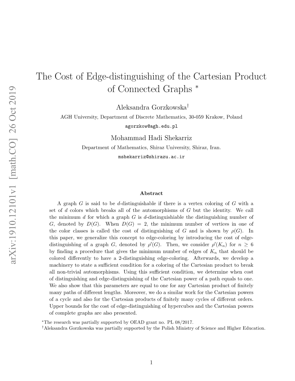 The Cost of Edge-Distinguishing of the Cartesian Product of Connected