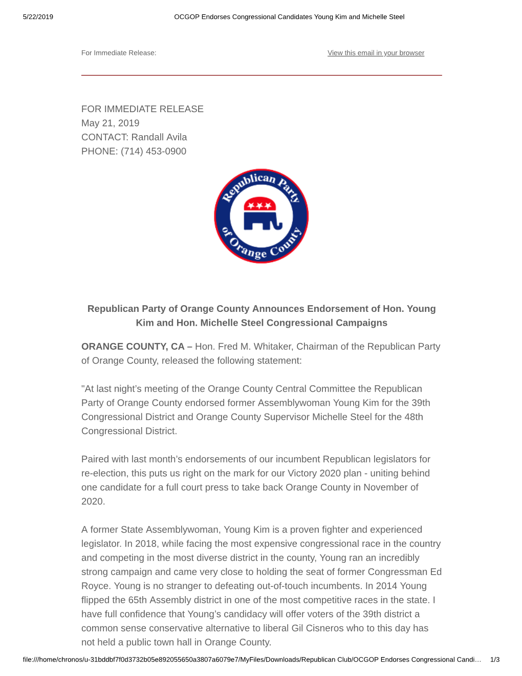 Republican Party of Orange County Endorsements