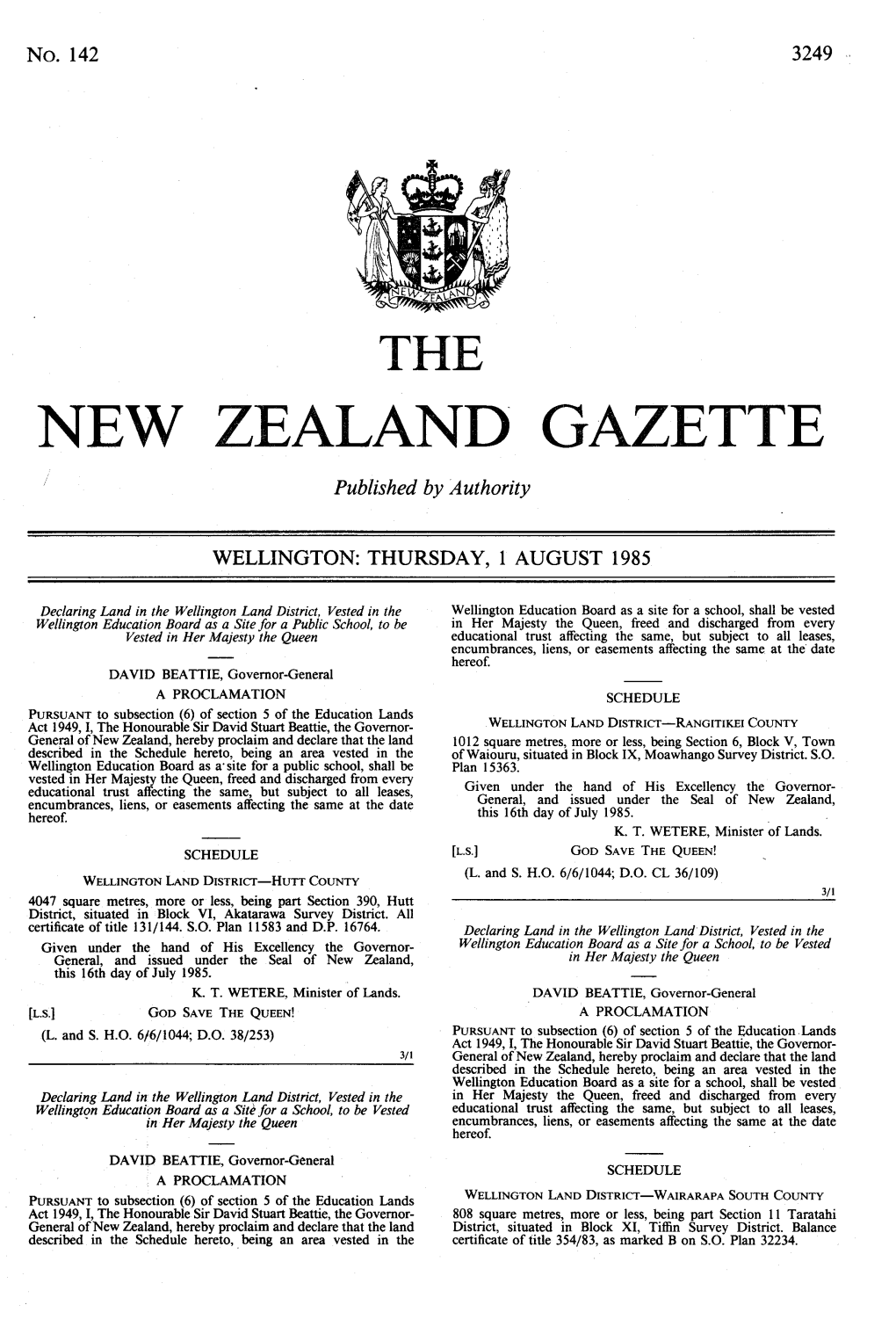 NEW ZEALAND GAZETTE Published by Authority