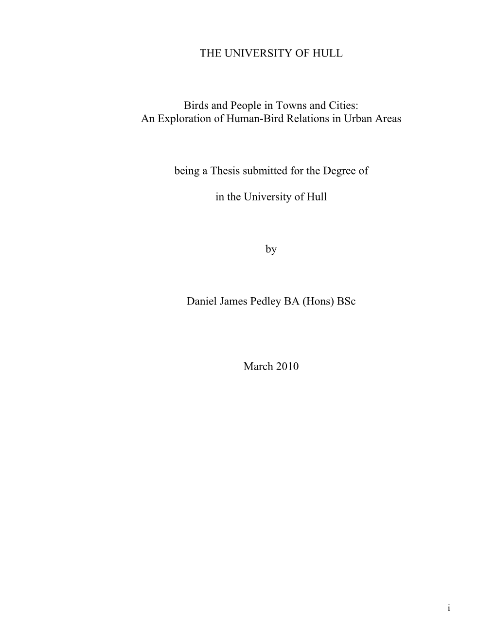 Thesis Submitted for the Degree Of