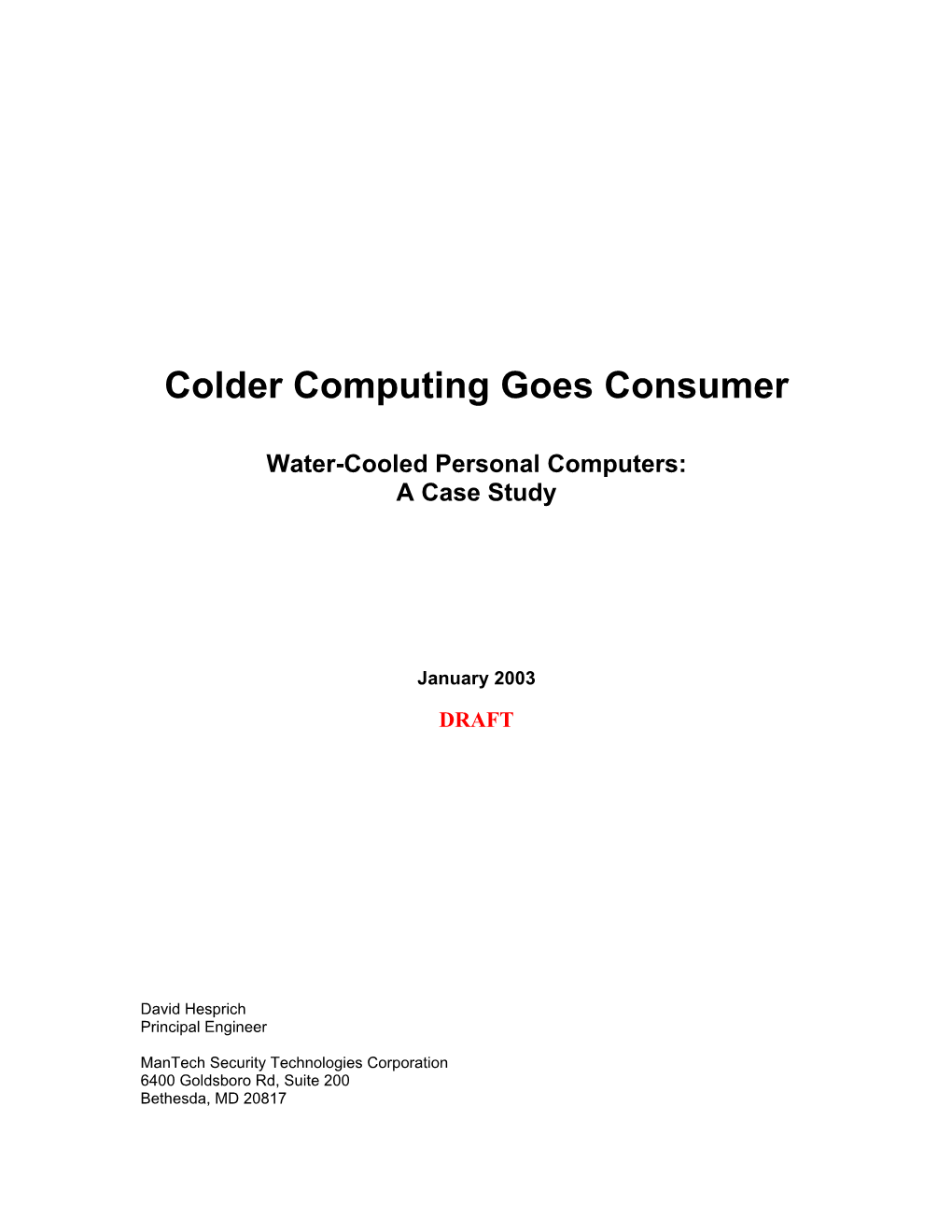 Water-Cooled Personal Computers: a Case Study