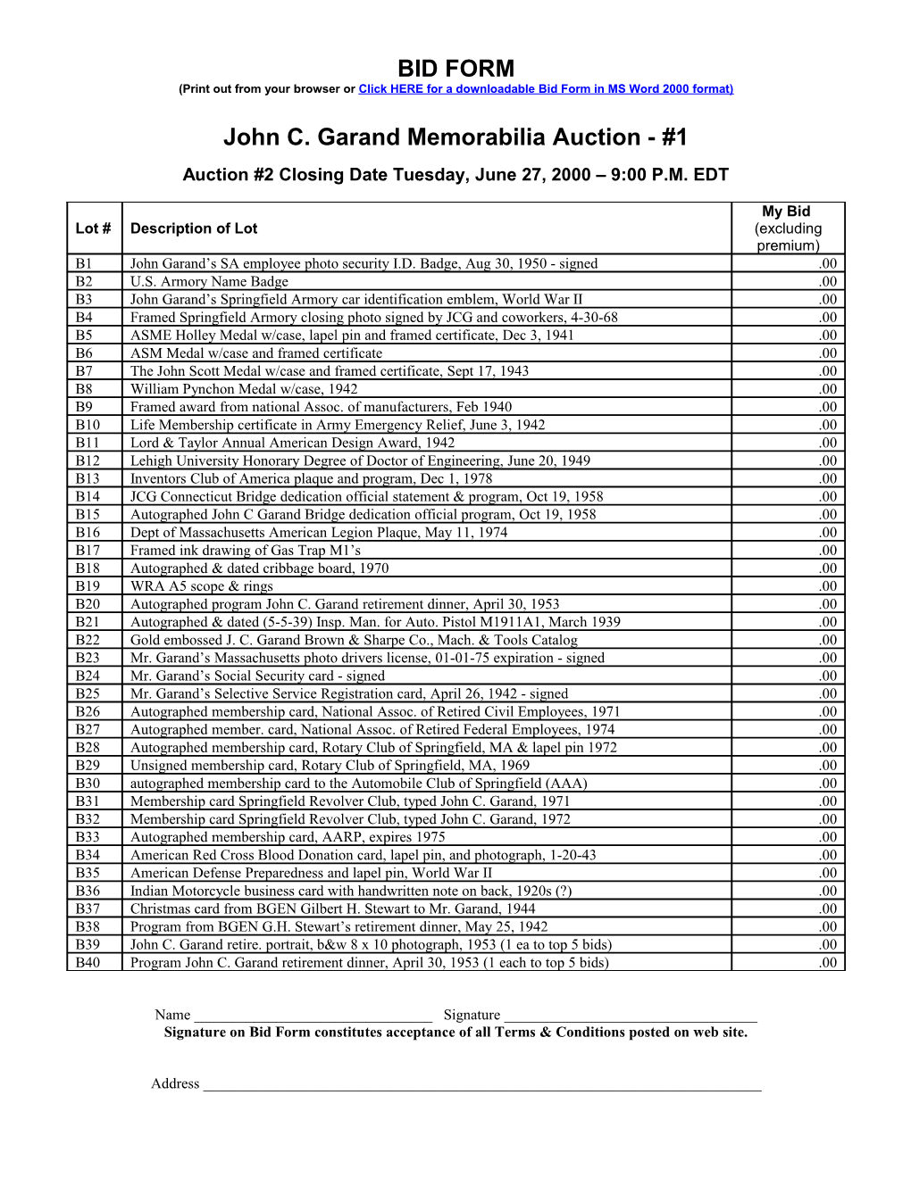 Scott A. Duff: Garand Auction BID FORM