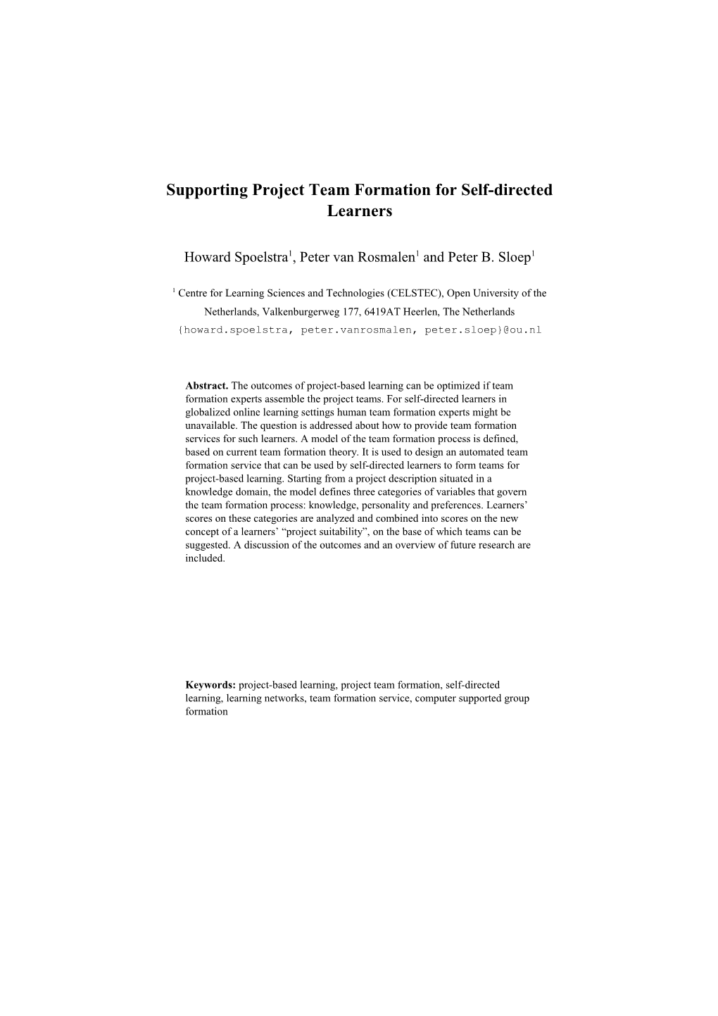 Team Formation Services for Self-Directed Learners in Learning Networks