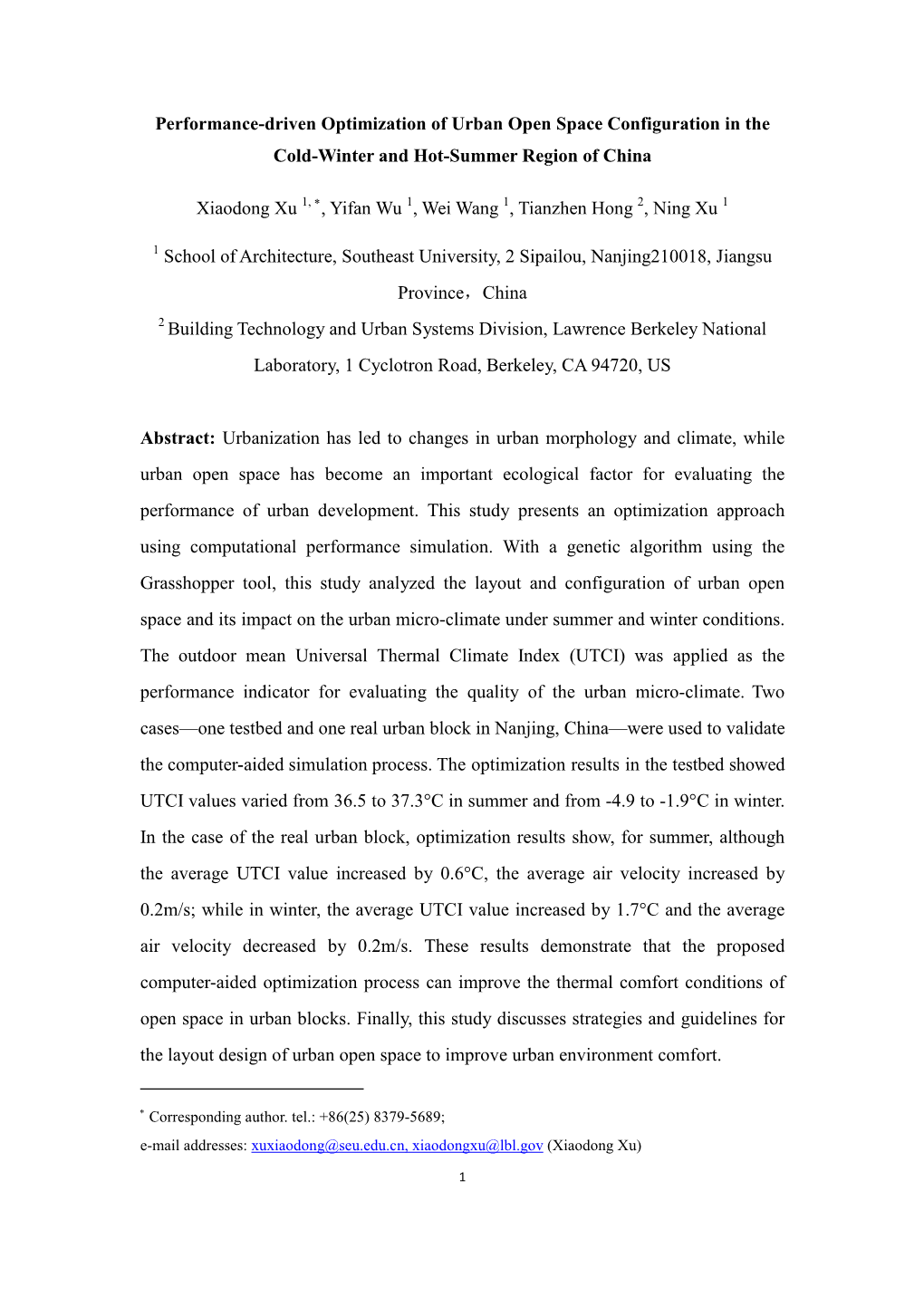 Performance-Driven Optimization of Urban Open Space Configuration in the Cold-Winter and Hot-Summer Region of China