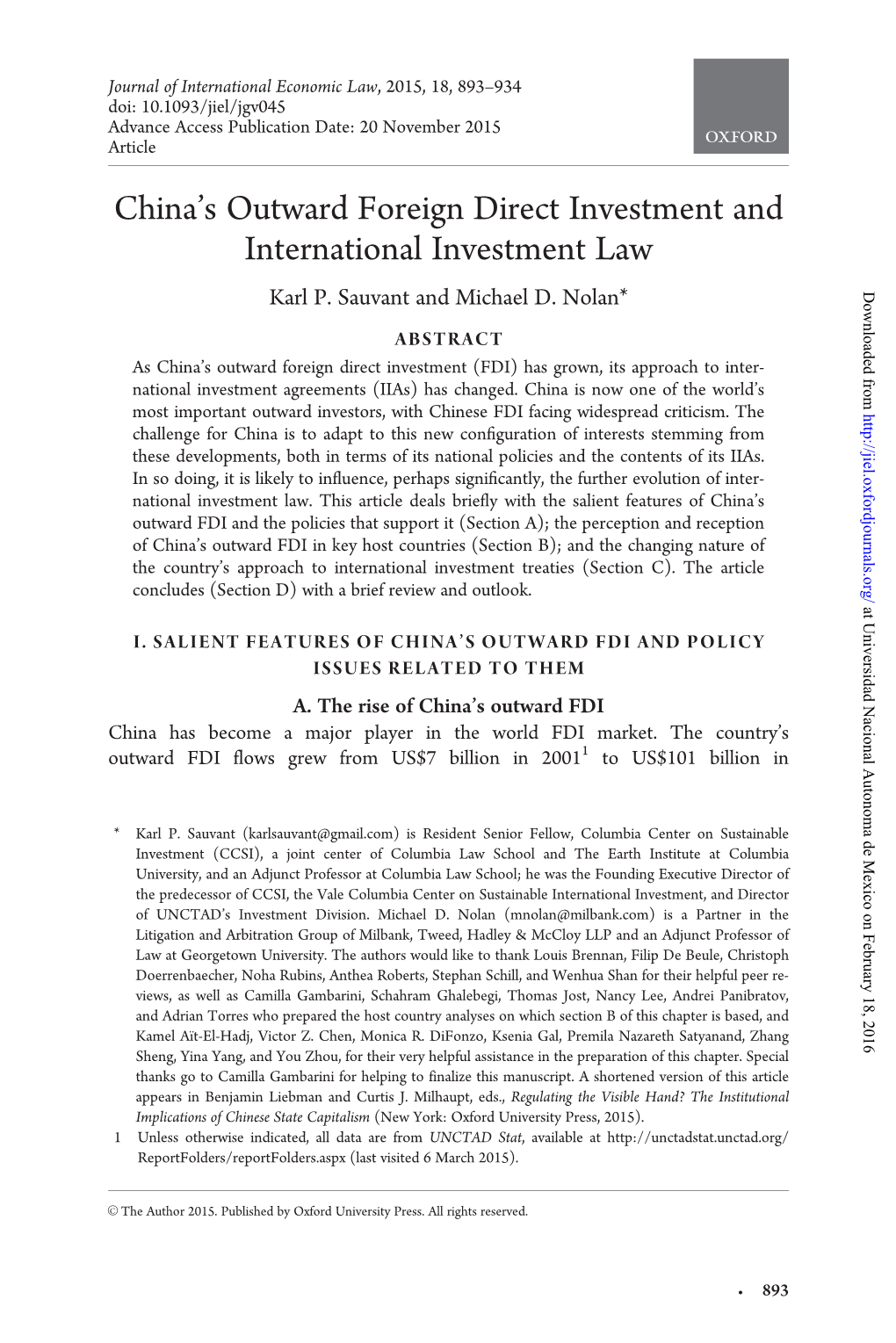 China's Outward Foreign Direct Investment and International