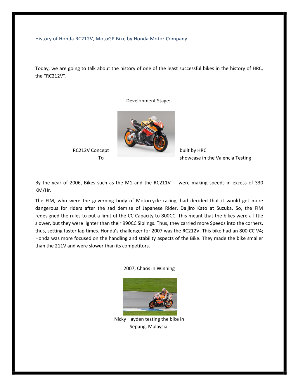 History of Honda RC212V, Motogp Bike by Honda Motor Company