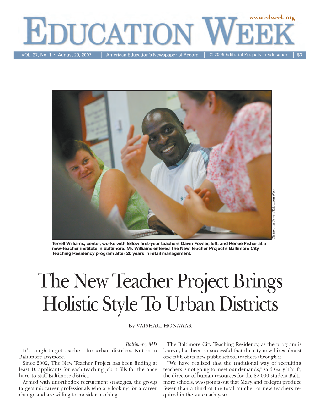 The New Teacher Project Brings Holistic Style to Urban Districts