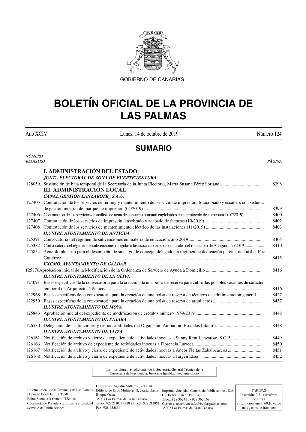 Boletin 124 14-10-19 BOLETIN MAQUETA/2007