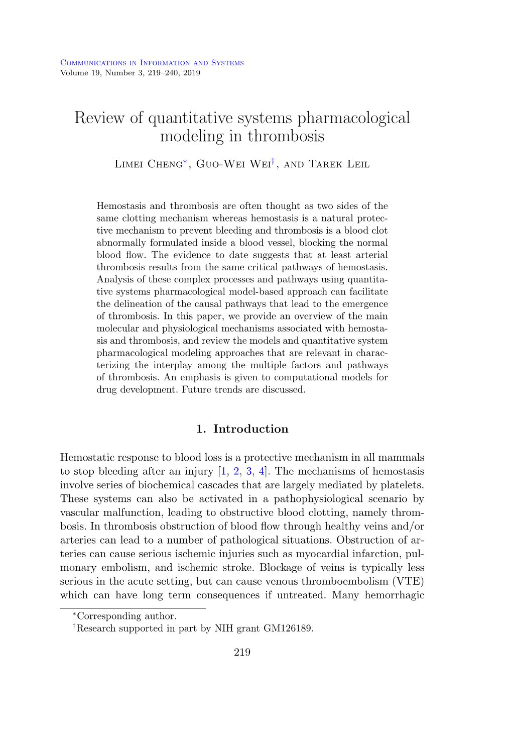 Review of Quantitative Systems Pharmacological Modeling in Thrombosis