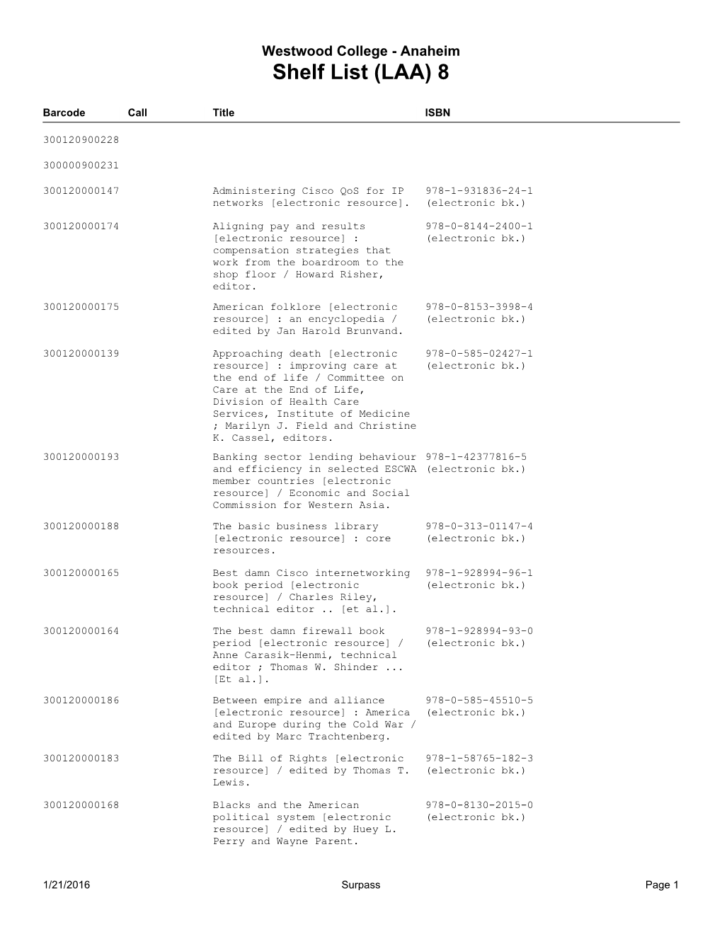 Shelf List (LAA) 8