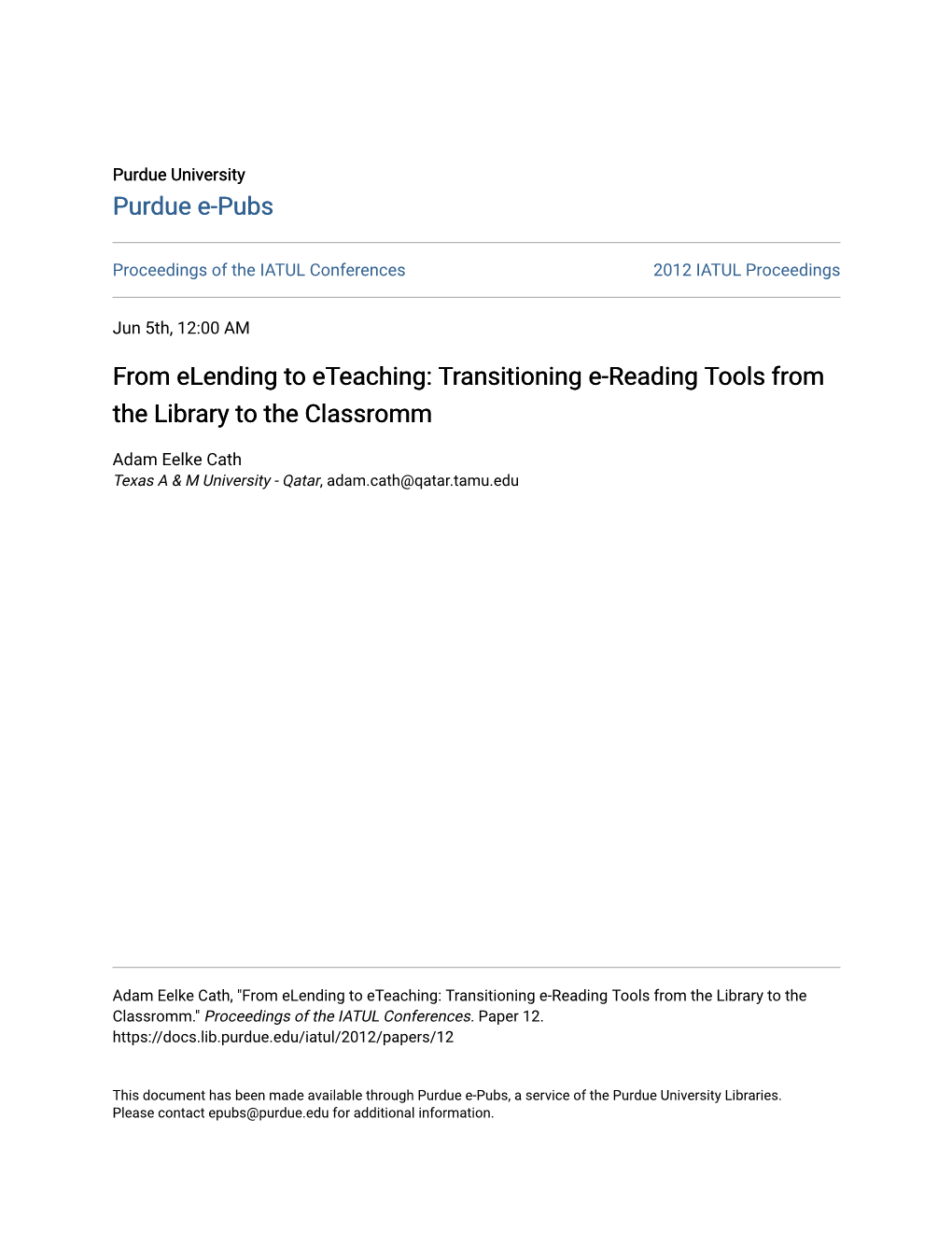 Transitioning E-Reading Tools from the Library to the Classromm