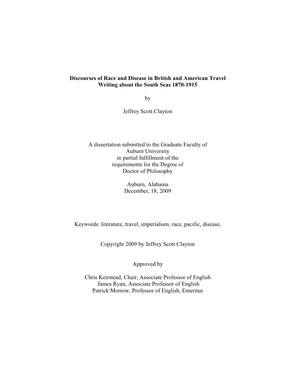 Discourses of Race and Disease in British and American Travel Writing About the South Seas 1870-1915