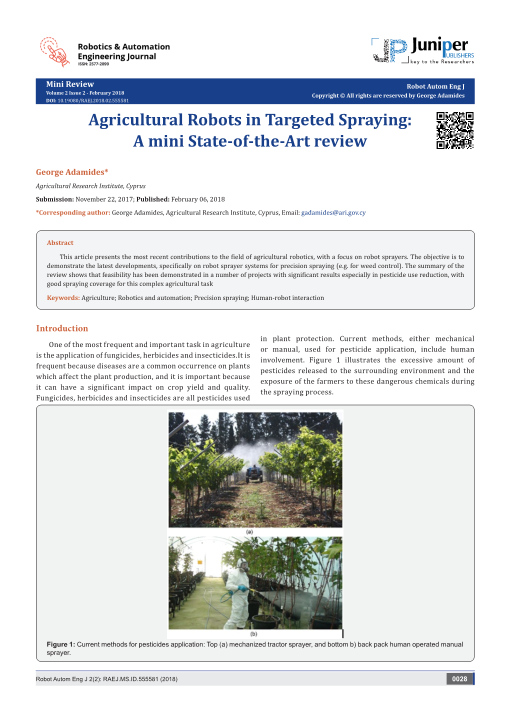 Agricultural Robots in Targeted Spraying: a Mini State-Of-The-Art Review