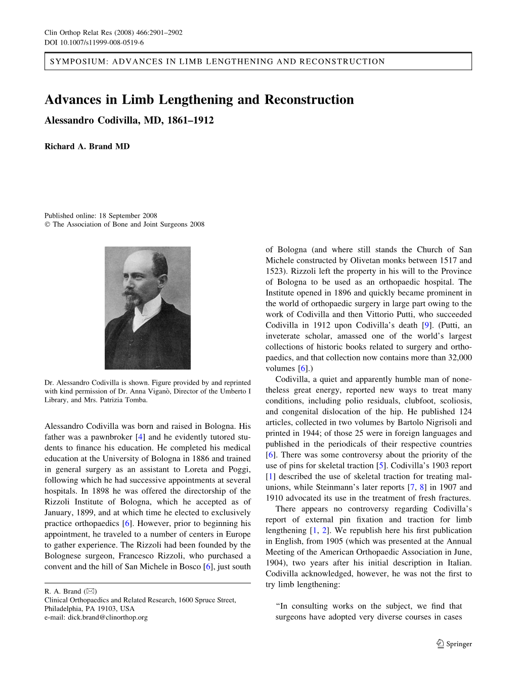 Advances in Limb Lengthening and Reconstruction: Alessandro