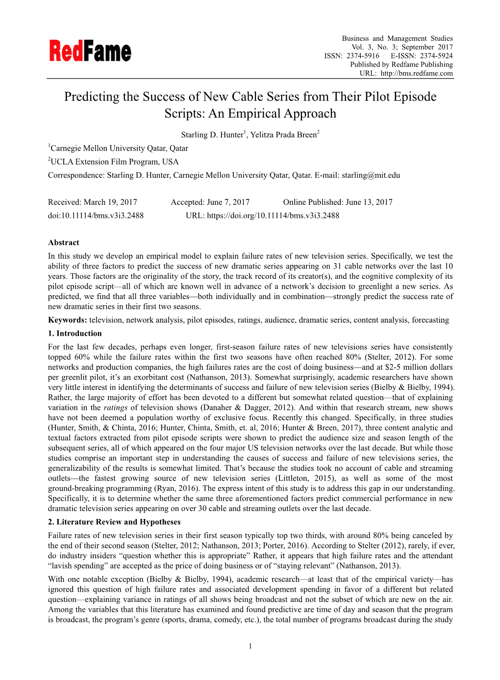 Predicting the Success of New Cable Series from Their Pilot Episode Scripts: an Empirical Approach