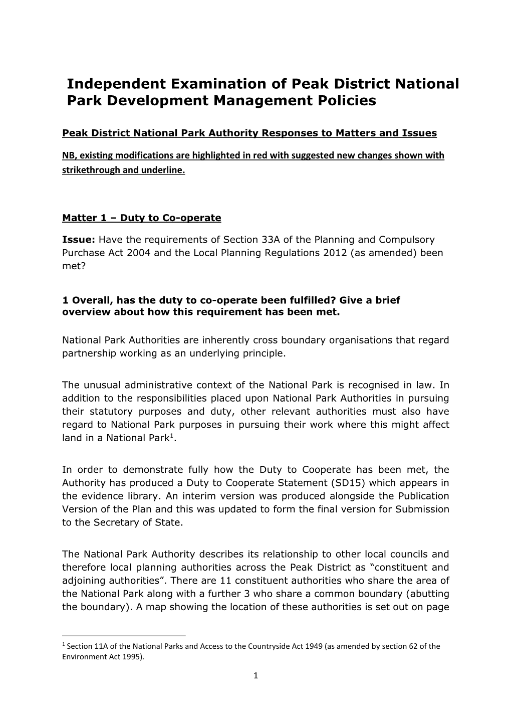 Independent Examination of Peak District National Park Development Management Policies