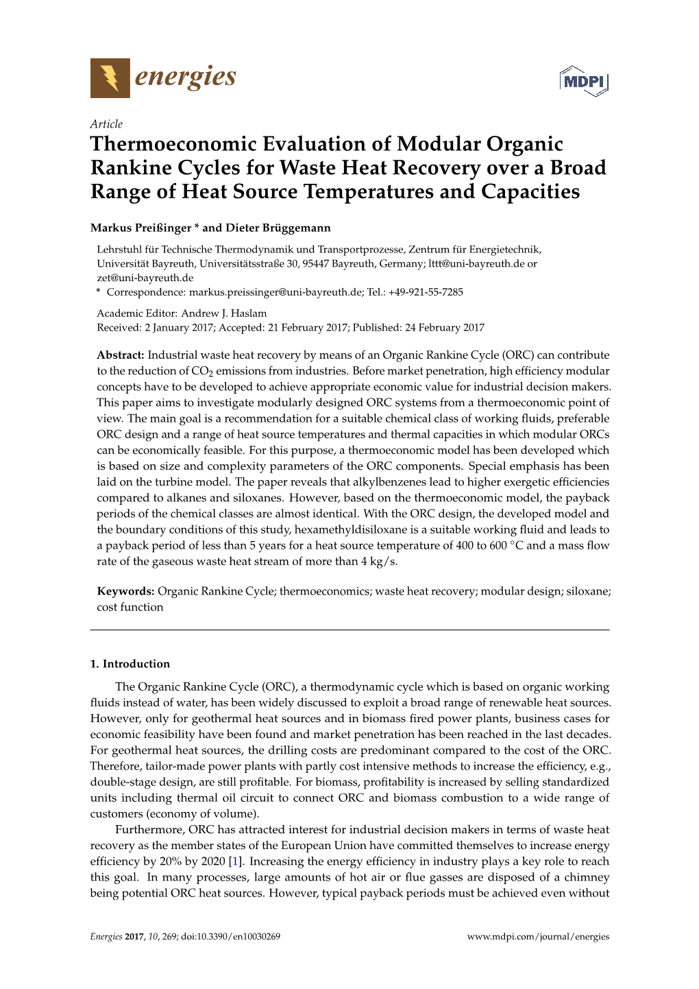 Thermoeconomic Evaluation of Modular Organic Rankine Cycles for Waste Heat Recovery Over a Broad Range of Heat Source Temperatures and Capacities