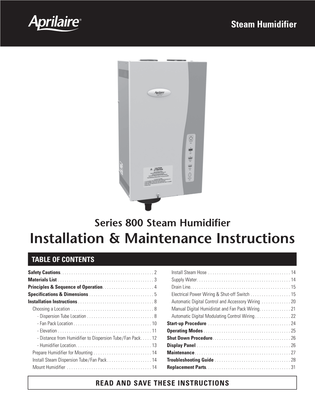Series 800 Steam Humidifier Installation & Maintenance