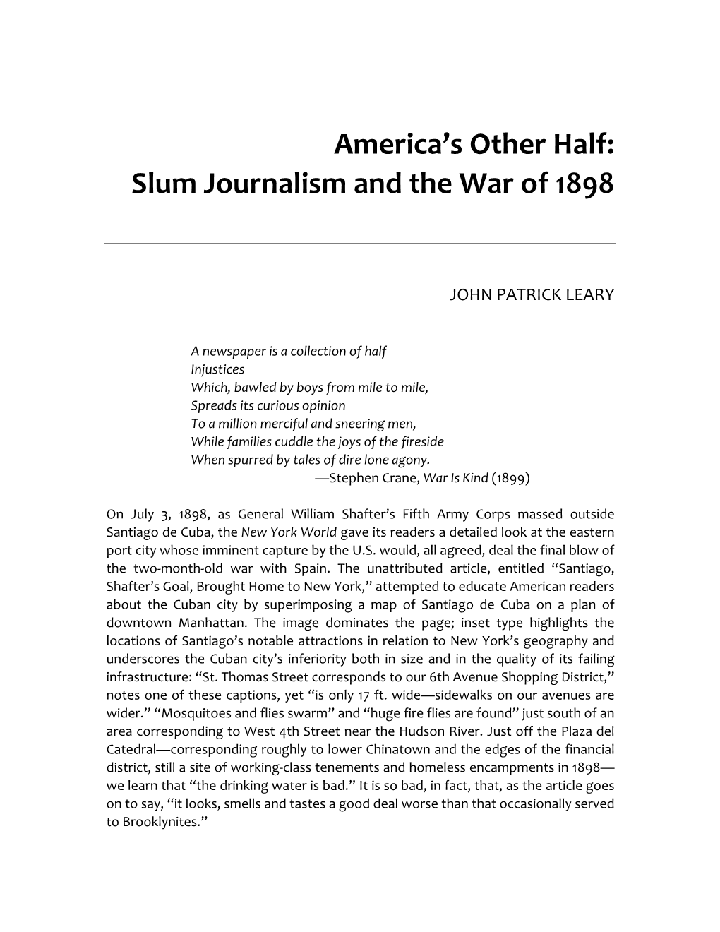 Slum Journalism and the War of 1898