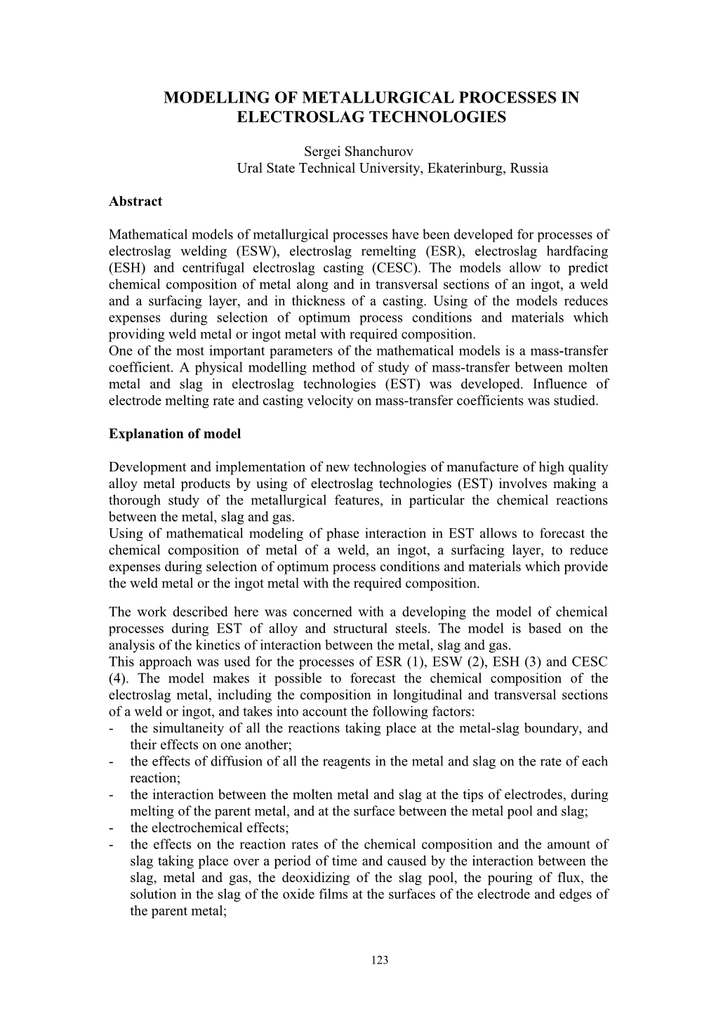 Modelling of Metallurgical Processes