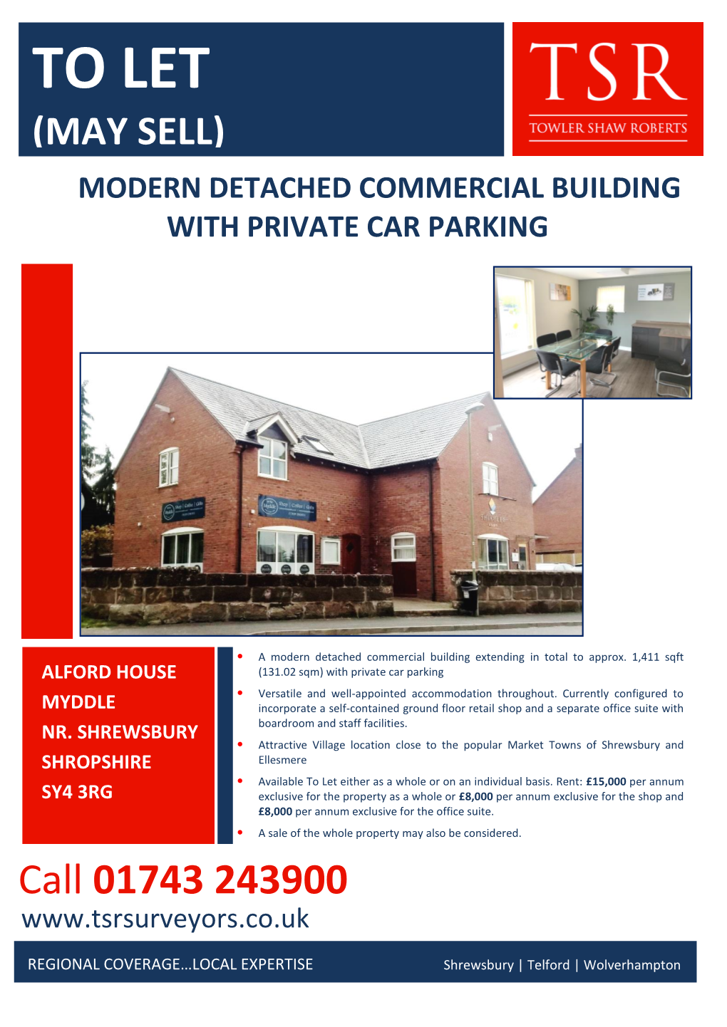 To Let (May Sell) Modern Detached Commercial Building with Private Car Parking
