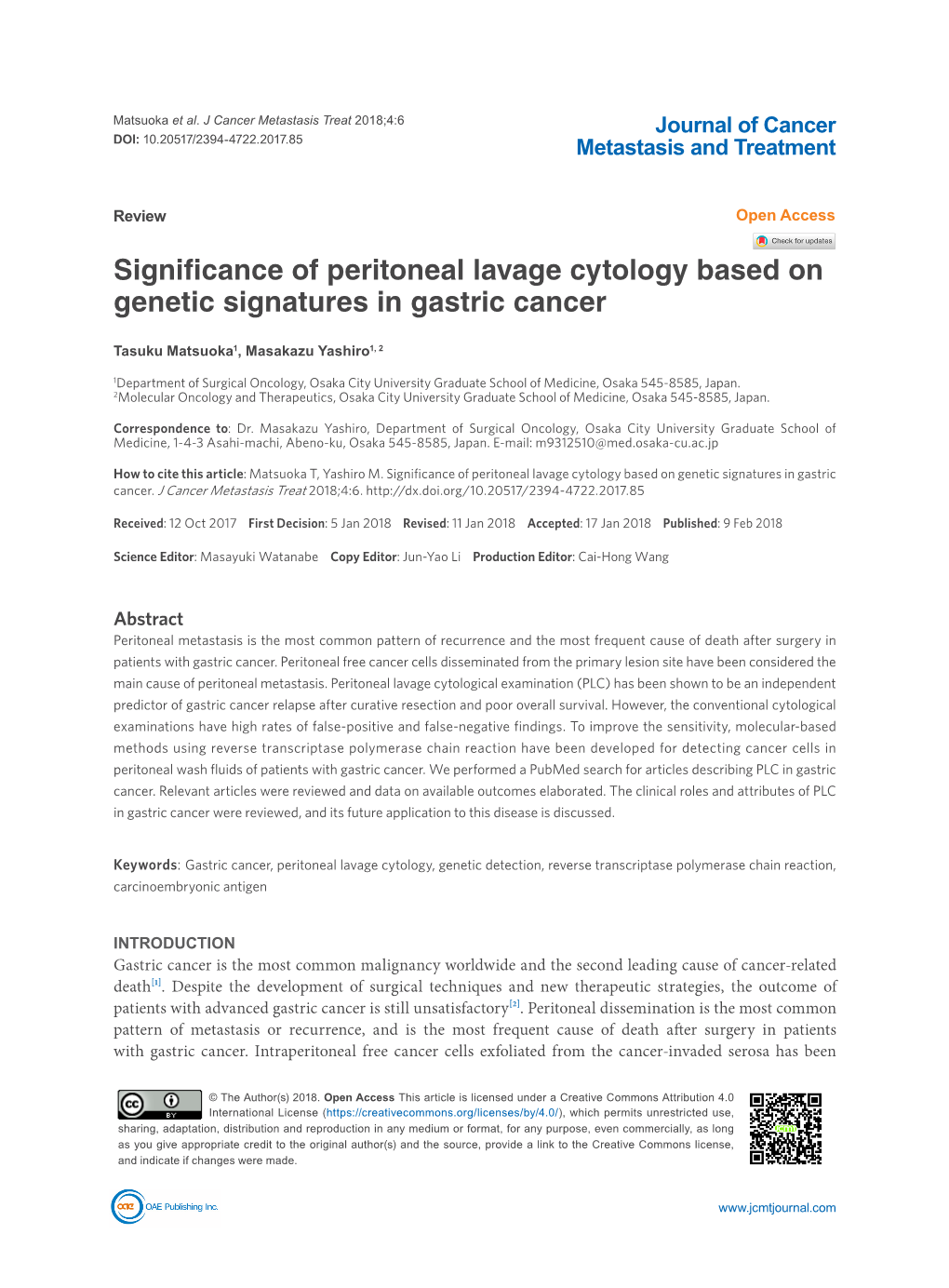 Significance of Peritoneal Lavage Cytology Based on Genetic Signatures in Gastric Cancer