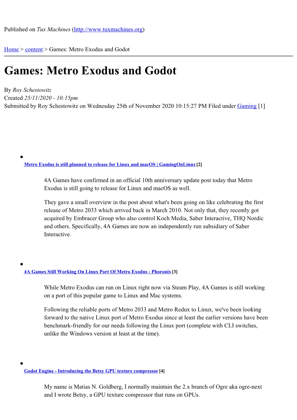 Games: Metro Exodus and Godot