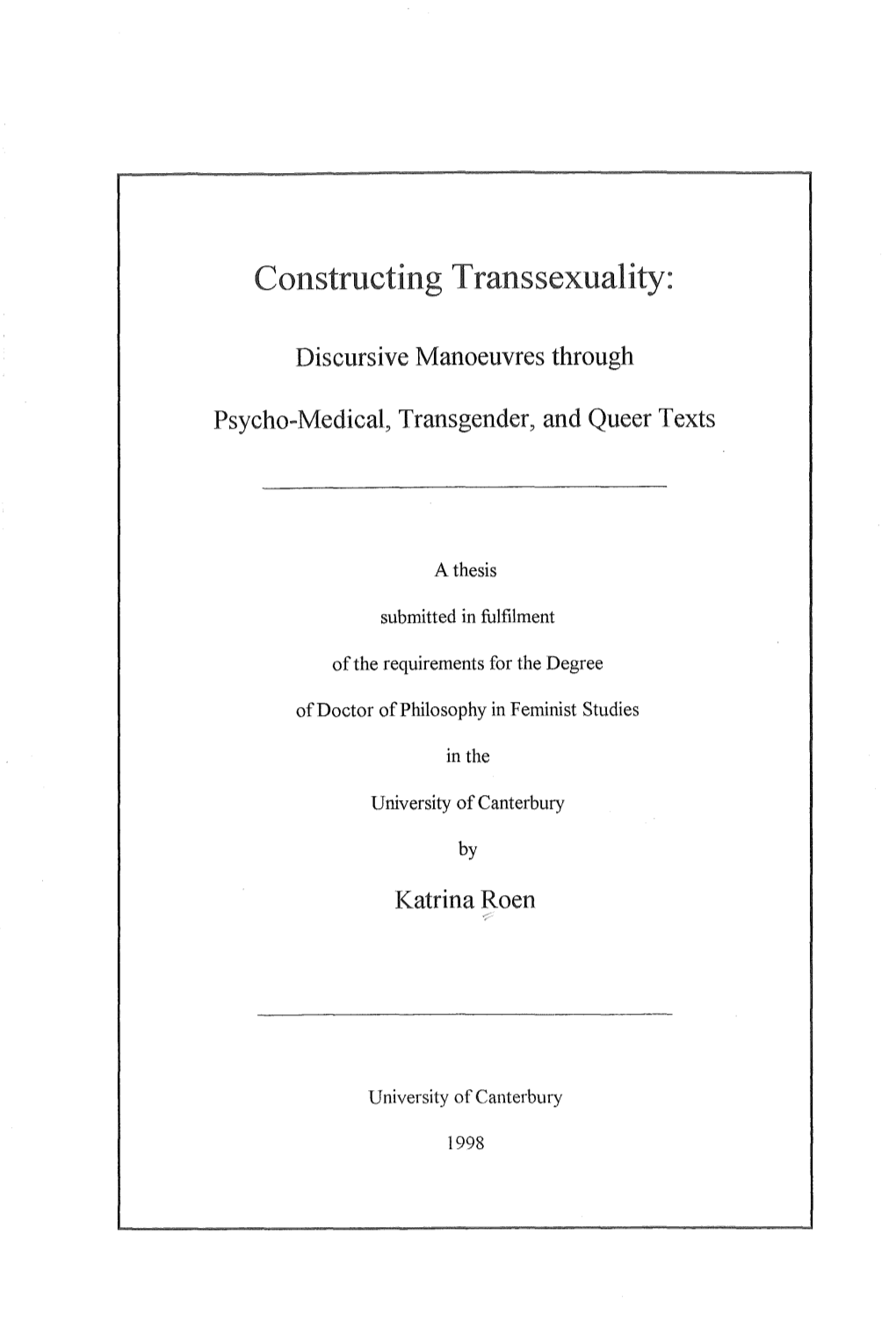 Constructing Transsexuality