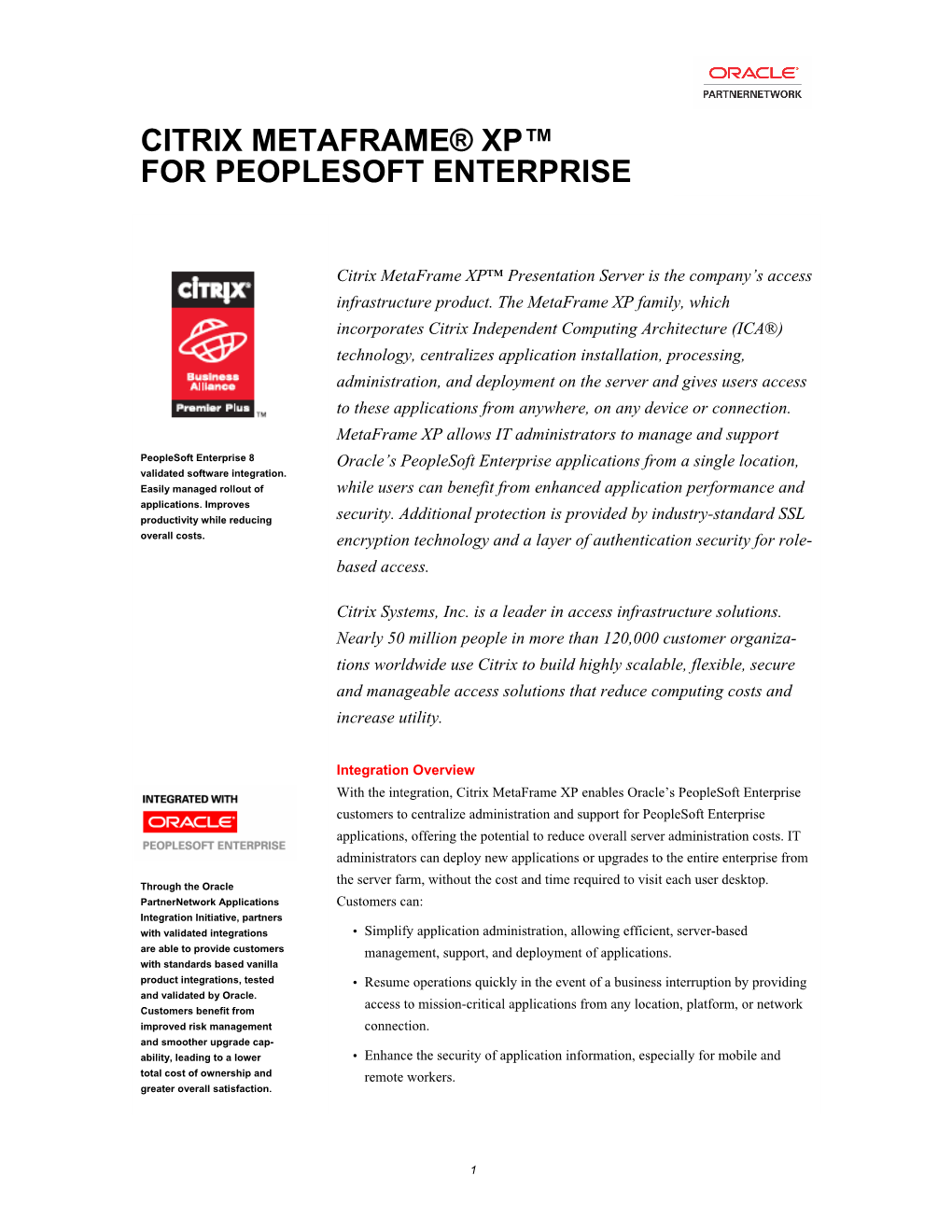 Citrix Metaframe® Xp™ for Peoplesoft Enterprise