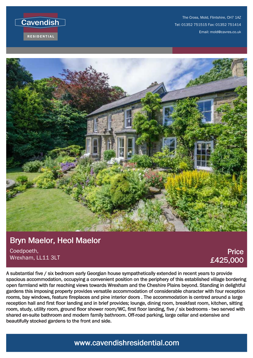 Bryn Maelor, Heol Maelor Coedpoeth, Price Wrexham, LL11 3LT £425,000