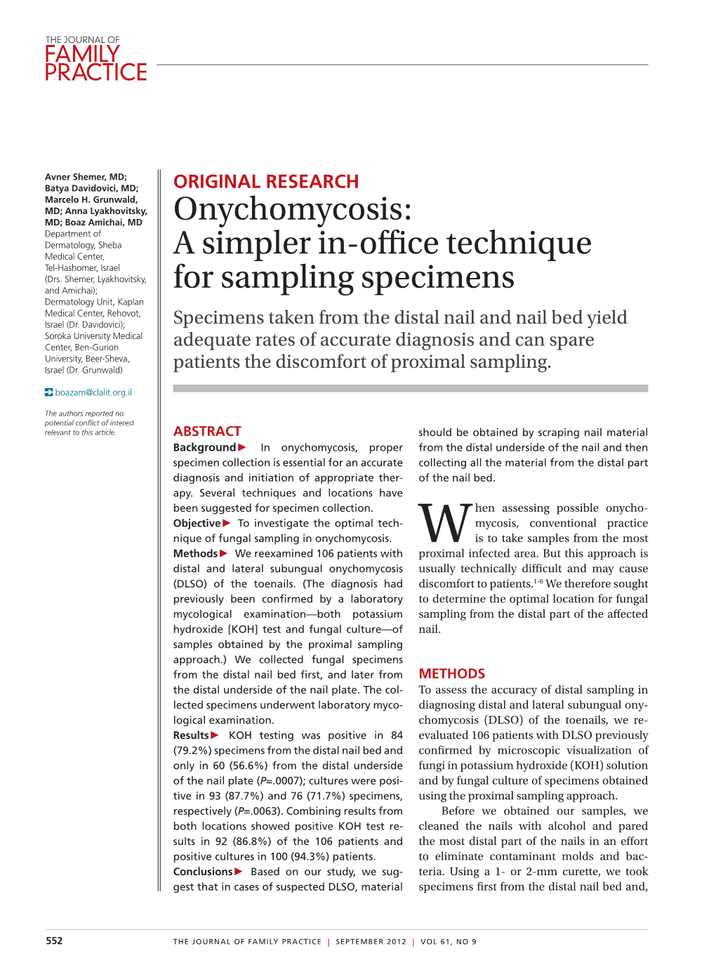 Onychomycosis: a Simpler In-Office Technique for Sampling Specimens