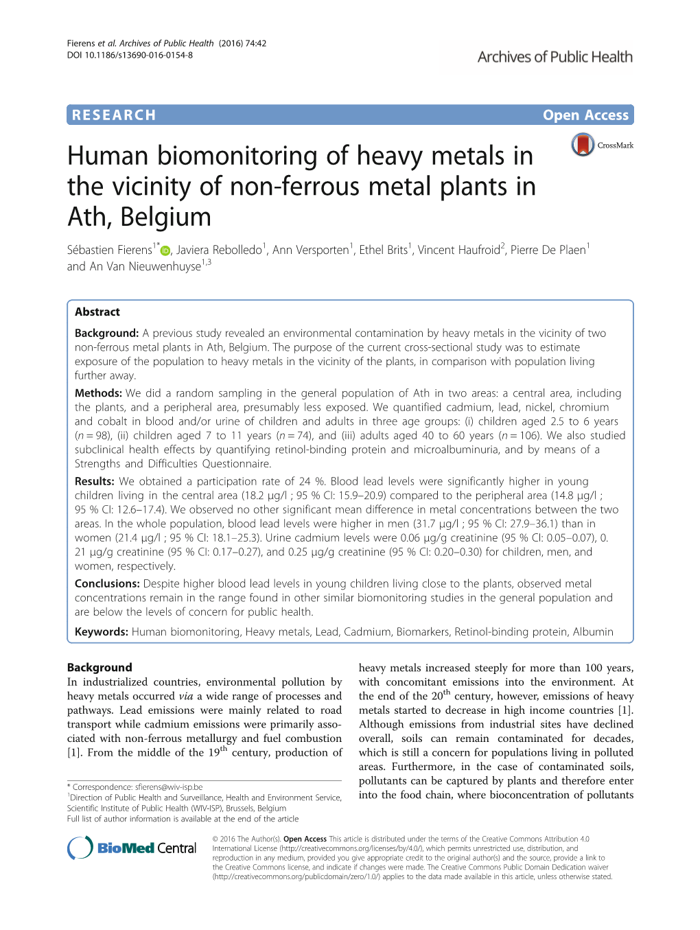 Human Biomonitoring of Heavy Metals in the Vicinity of Non