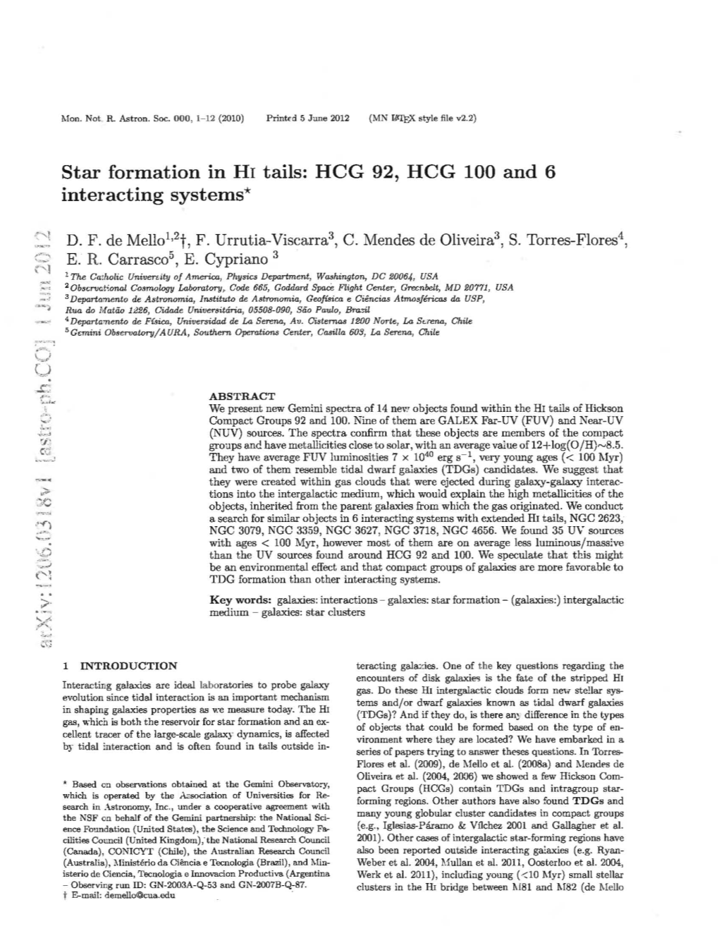 Star Formation in HI Tails: HCG 92, HCG 100 and 6 Interacting Systems*