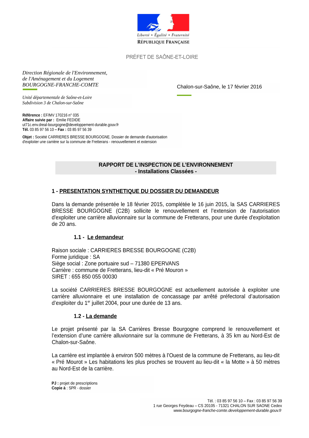 Rapport De L'inspection De L'environnement