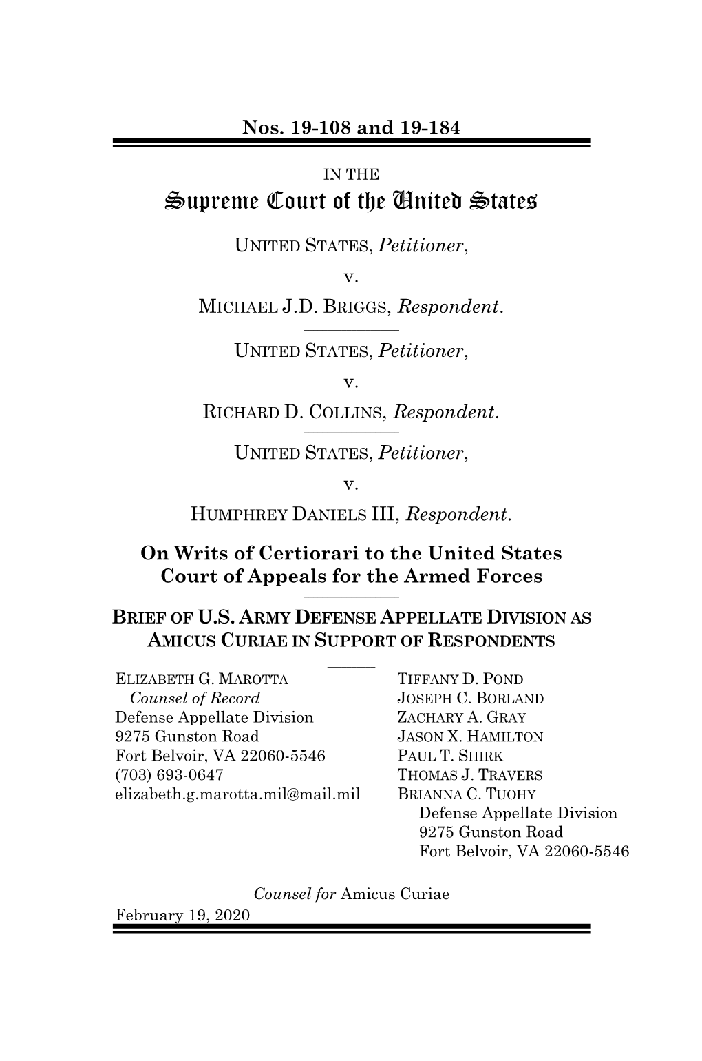 Brief of Amicus Curiae the U.S. Army Defense Appellate