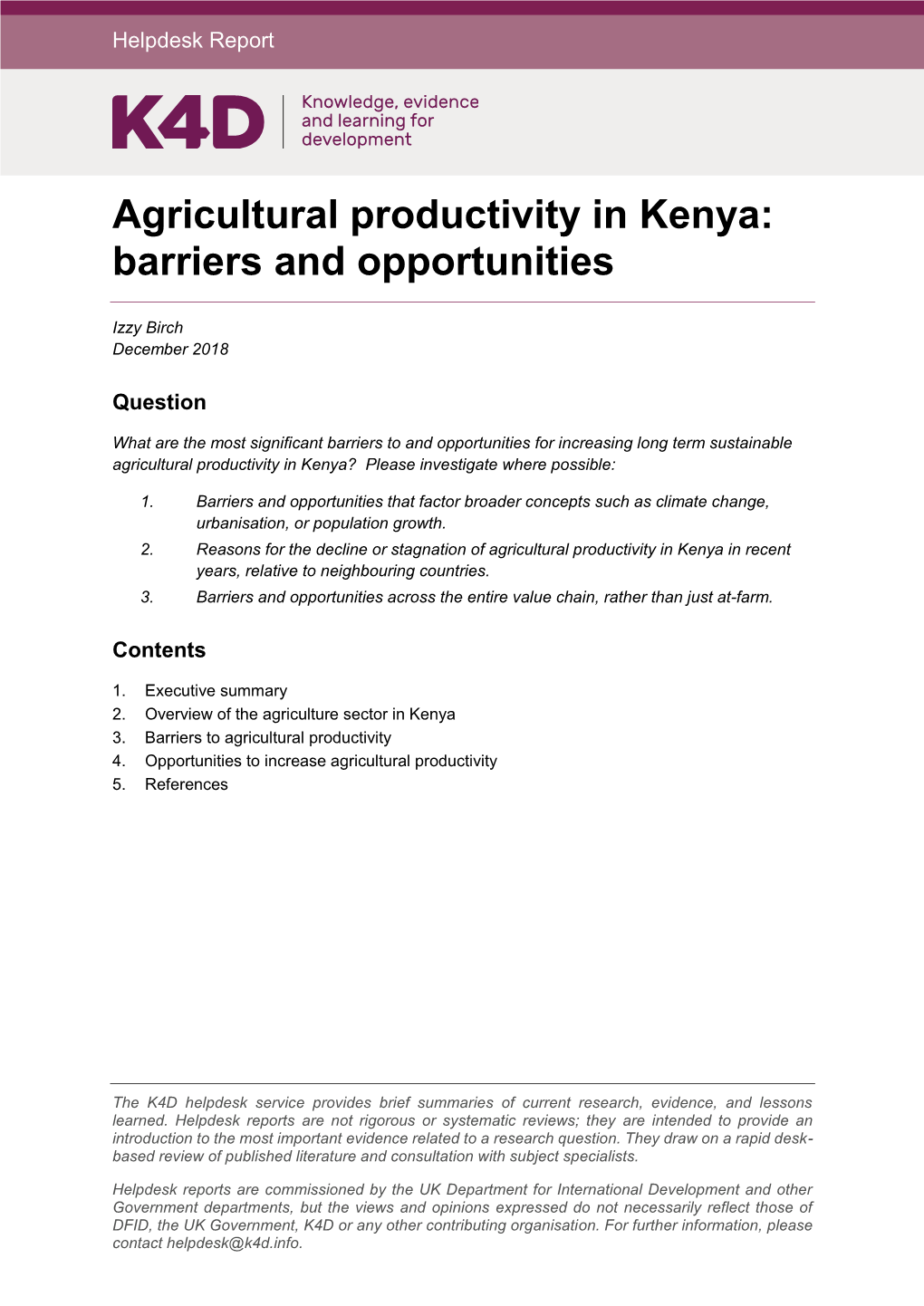 Agricultural Productivity in Kenya: Barriers and Opportunities