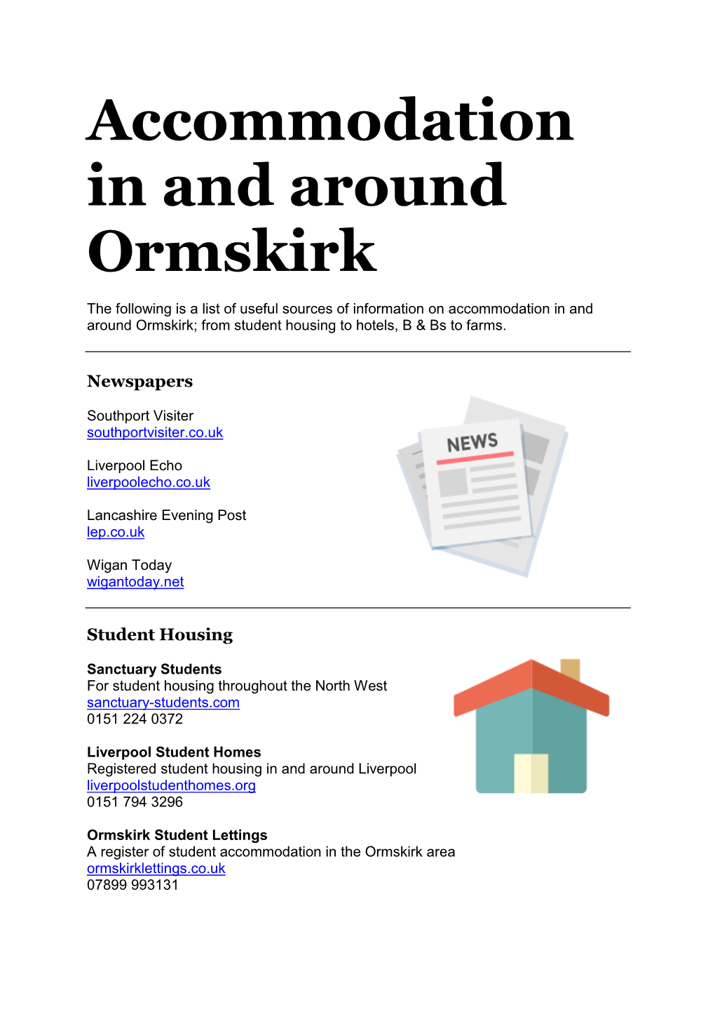 Accommodation in and Around Ormskirk