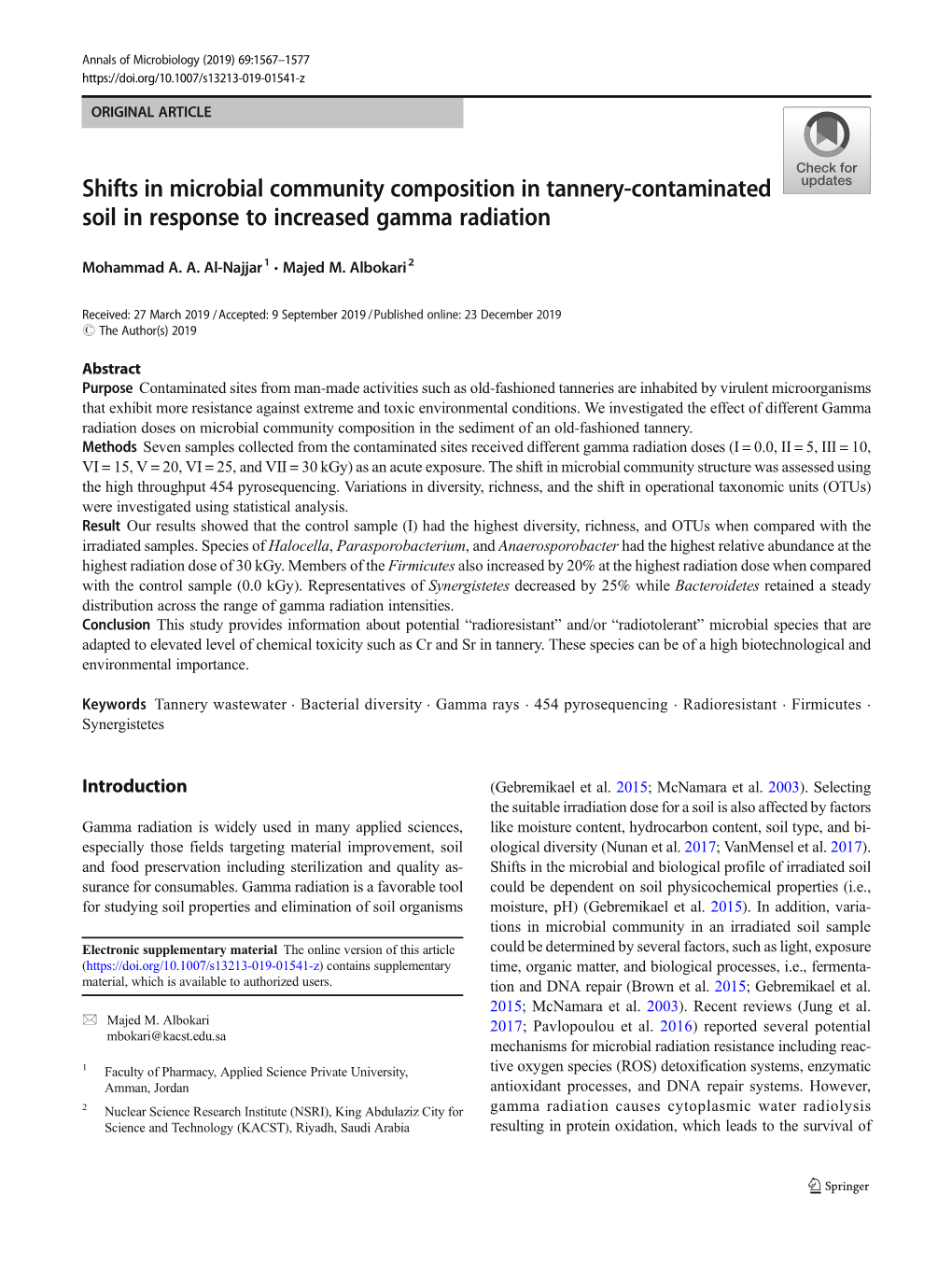 Shifts in Microbial Community Composition in Tannery-Contaminated Soil in Response to Increased Gamma Radiation